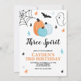 Convite Três Espíritos aniversário de 3 anos Azul Pumpkins
