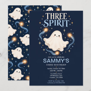 Convite Três Espíritos Fantasma Azul Halloween 3º Aniversá