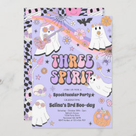 Convite Três Espíritos Halloween Groovy Ghost aniversário 