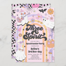 Convite Três Espíritos Halloween Groovy Ghost aniversário 