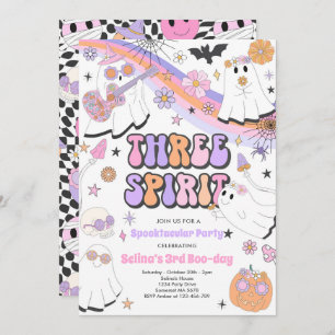 Convite Três Espíritos Halloween Groovy Ghost aniversário 
