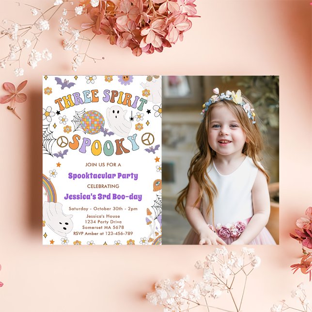 Convite Três Espíritos Spooky Groovy Halloween 3ª Foto (Criador carregado)