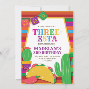 Convite Três-Esta Mexicano Fiesta Taco Terceiro Aniversá