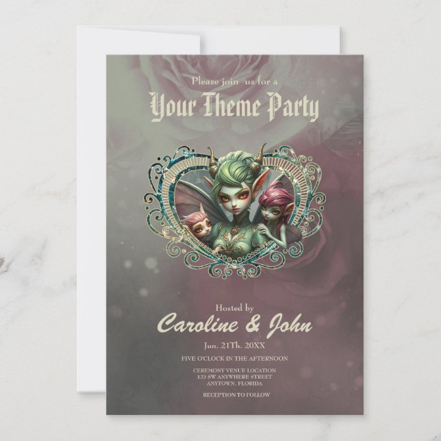 Convite Três fadas, os companheiros do coração mágico. (Frente)