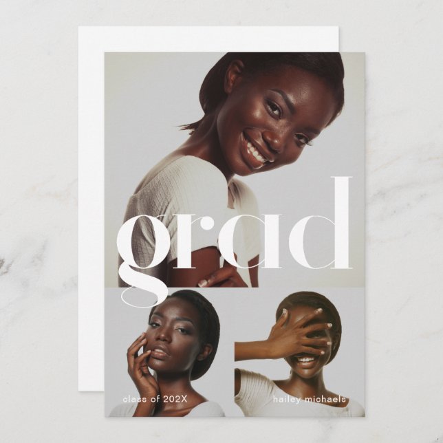 Convite Três Festa de formatura Preta de Colagem de Fotos (Frente/Verso)