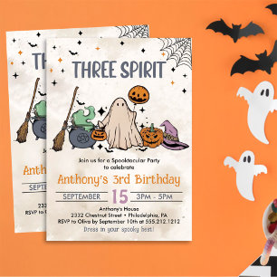 Convite Três Festas de aniversário de 3 anos de Halloween