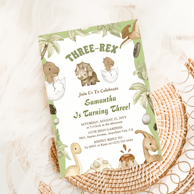 Convite Três Festas de aniversário de 3 anos do Rex Dinoss (Criador carregado)