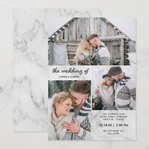 Convite Três fotos no visual elegante do mármore  Casame
