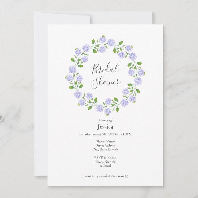 Convite Três Hydrangeas Watercolor Floral Wreath (Frente)