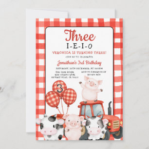 Convite Três-I-E-I-Ó Aniversário Animal da Fazenda Red Qui