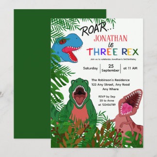 Convite Três Rex Aniversário de 3 anos de criança