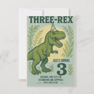 Convite Três Rex Dinossaur Greenery Aniversário