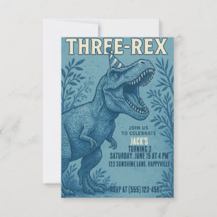 Convite Três Rex Dinossaur Jungle Aniversário
