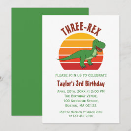 Convite Três Rex Dinossauro Divertido Gênero aniversário d