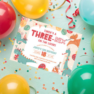 Convite Três Rex Menino. Dinosaur 3º Aniversário