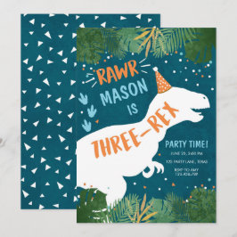Convite Três Rex T-Rex RAWR, 3º Aniversário