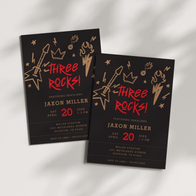 Convite Três Rochas de Metal Rock N Roll aniversário de 3  (Criador carregado)