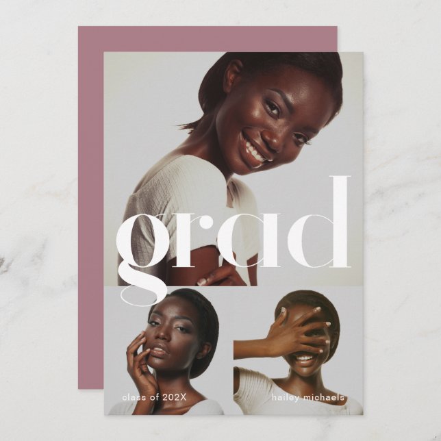 Convite Três Rosa de Colagem de Fotos Dusty (Frente/Verso)