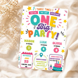 Convite Três Vezes o Fun Aniversário Conjunto Triplo