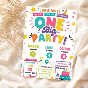 Convite Três Vezes o Fun Aniversário Conjunto Triplo