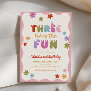Convite Três Vezes o Fun Daisy Colorido 3º Aniversário