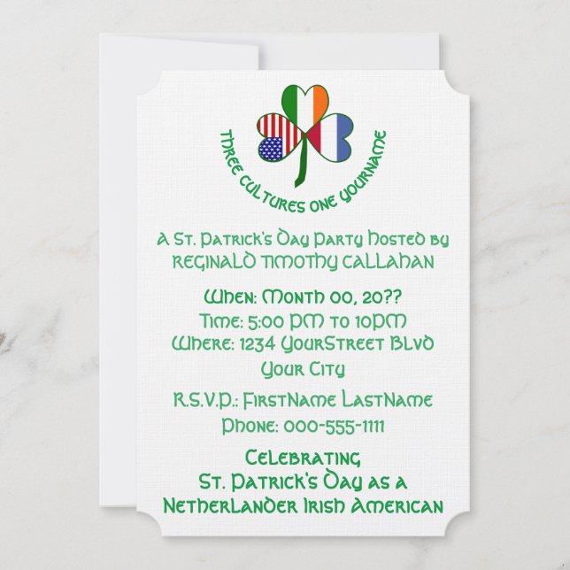 Convite Trevo Holanda Irlanda EUA Personalizar Texto (Frente)