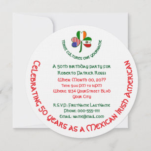 Convite Trevo México, Irlanda, EUA Bandeiras Aniversário R