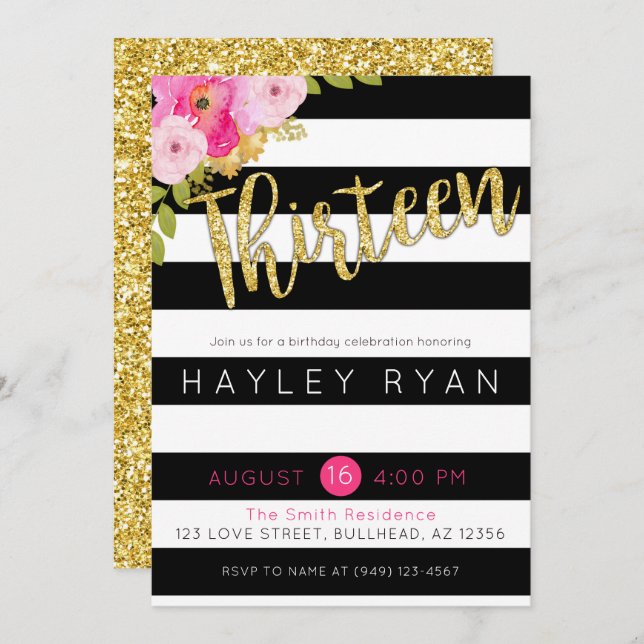 Convite Treze 13 de Aniversário - Greve Branca Negra (Frente/Verso)