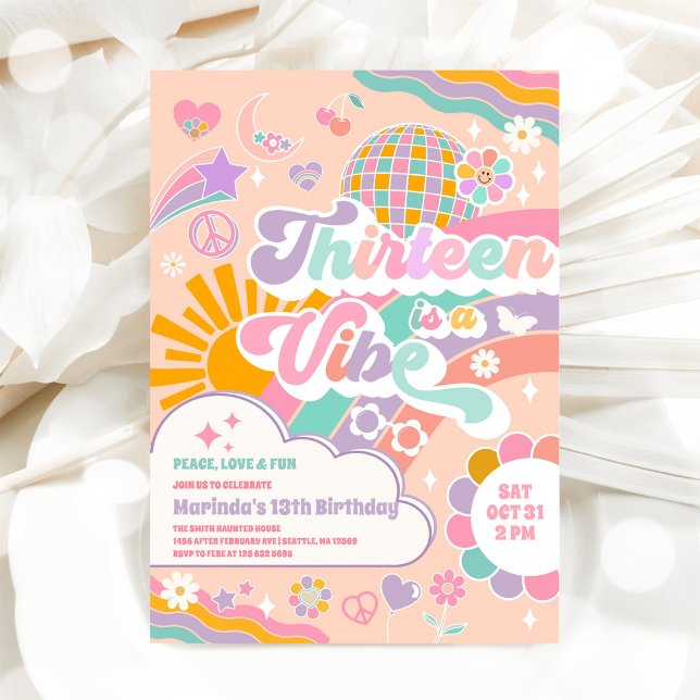 Convite Treze É Um Clima Arco-Íris de Discoteca Aniversári (Criador carregado)