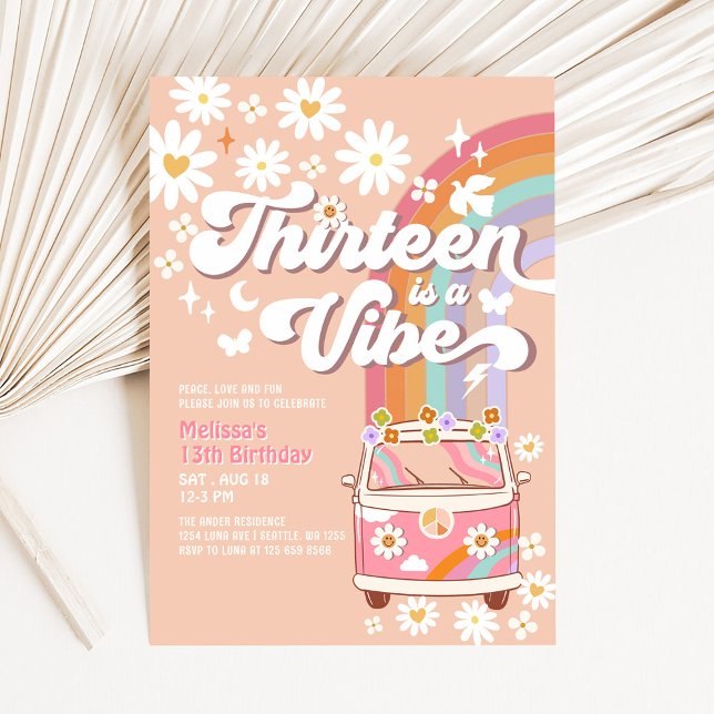Convite TREZE é uma Vibe Groovy Daisy Arco-íris Aniversári (Criador carregado)