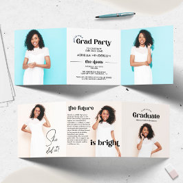 Convite Tri-Fold de Graduação com Foto Retro Moder
