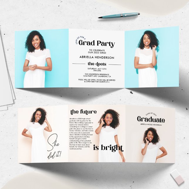 Convite Tri-Fold de Graduação com Foto Retro Moder (Criador carregado)