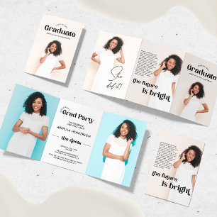Convite Tri-Fold de Graduação Moderno com 5 Fotos