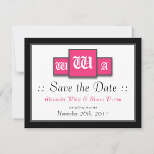 Convite Tri-Monograma Fuchsia Save the Dates Casamento Mod