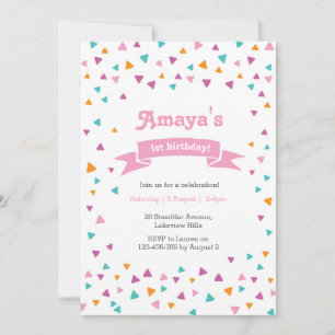 Convite Triângulo confetti Girl's Birthday Invitation