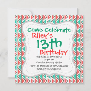 Convite Triângulo rosa e Turquesa Padrão Tribal Aztec