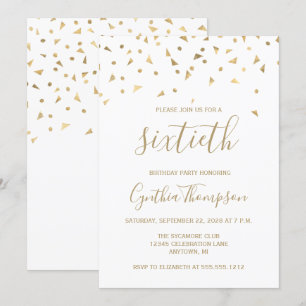 Convite Triângulos de Confete Dourado Aniversário de 60 an