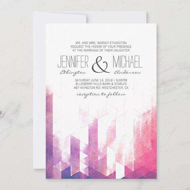 Convite Triângulos Geométricos de Aquarela | Modern Weddin (Frente)