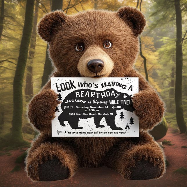 Convite Tribal Boho Bear Aniversário Selvagem Um! (Criador carregado)