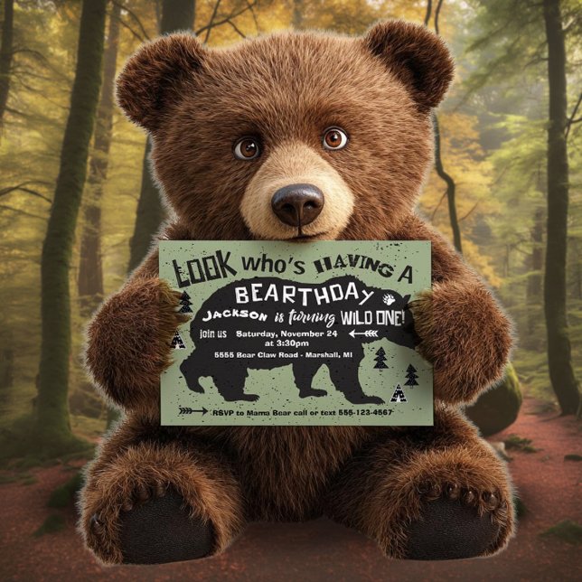 Convite Tribal Boho Bear Aniversário Selvagem Um! (Criador carregado)