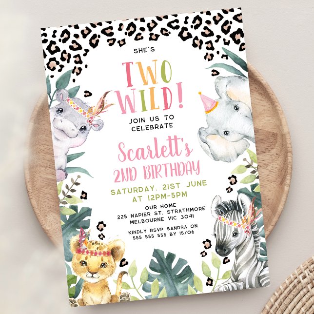 Convite Tribal Cheetah Impressão Ela é Dois segundos anive (Tribal She's Two Wild 2nd Birthday Invitation Girl, Two Wild Birthday Invitation, Second Birthday )