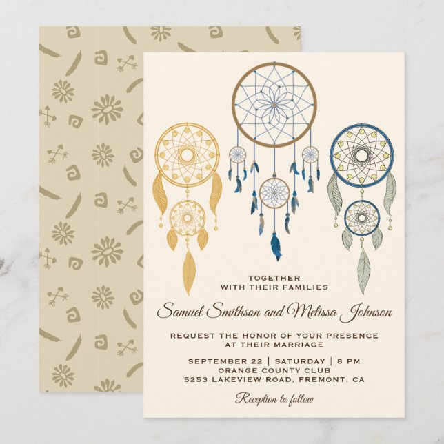 Convite Tribal de Casamento Boêmian Dream Catcher (Frente/Verso)