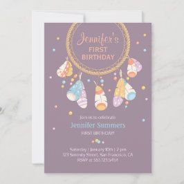 Convite Tribal Dreamcatcher Boho Baby First primeiro anive