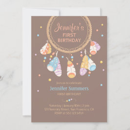 Convite Tribal Dreamcatcher Boho Baby First primeiro anive