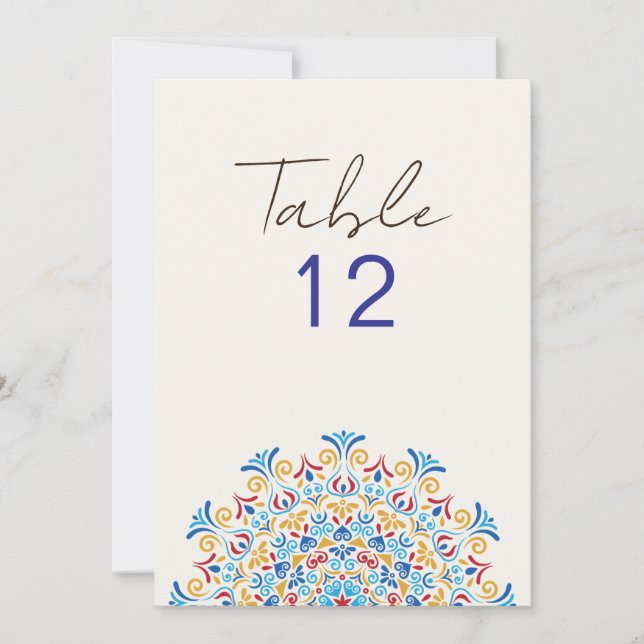 Convite Tribal Folk Culture Mandala Wedding Table Number (Frente)
