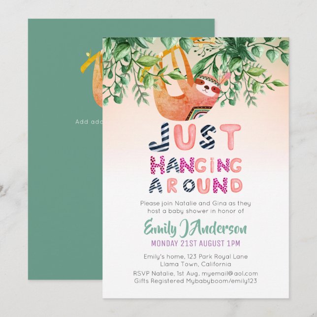 Convite Tribal SLOTH Saindo Em Torno De Mint Green Baby (Frente/Verso)