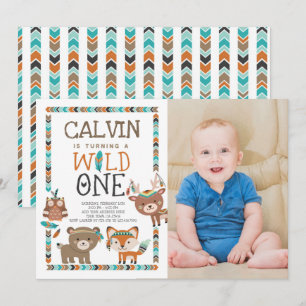 Convite Tribal Woodland, WILD ONE, primeiro aniversario