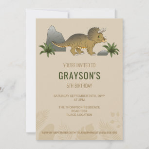 Convite Triceratops Dinossauro Minimalista Aniversário Beg