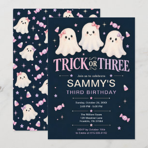 Convite Trick or Three Fantasmas Aniversário de 3 anos no 
