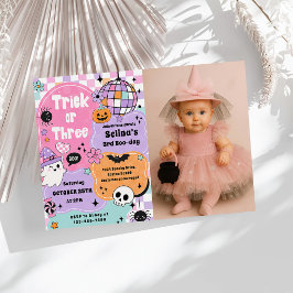 Convite Trick Or Three Halloween Groovy Fantasma 3º Aniver